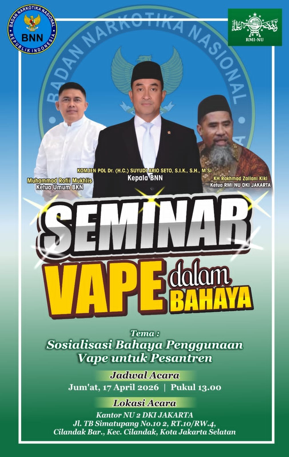 Gus Rofi’i Serukan Perang Total Melawan Modus Baru Narkoba Siap Hadir di Seminar Narkoba oleh RMI NU Jakarta