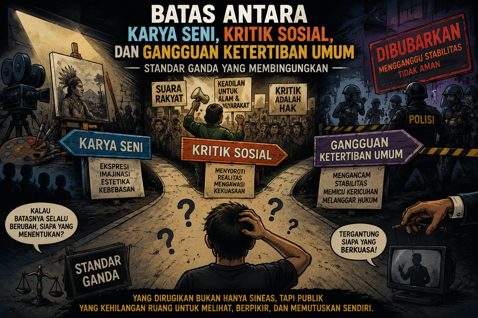 Batas antara Karya Seni, Kritik Sosial, dan Gangguan Ketertiban Umum