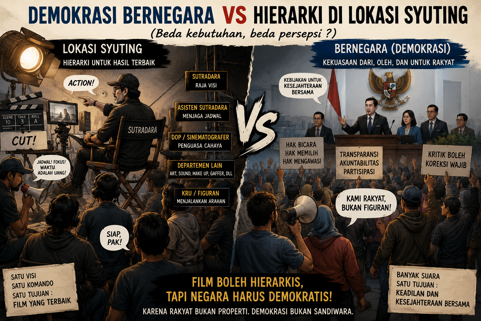 “DEMOKRASI BERNEGARA VS HIERARKI DI LOKASi SYUTING”(Beda kebutuhan,beda persepsi ?)