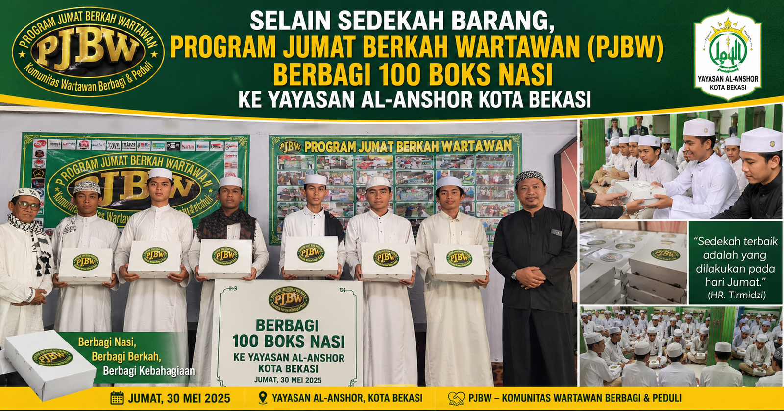 Selain Sedekah Barang, Program Jumat Berkah Wartawan Berbagi 100 Boks Nasi ke Yayasan Al-Anshor Kota Bekasi